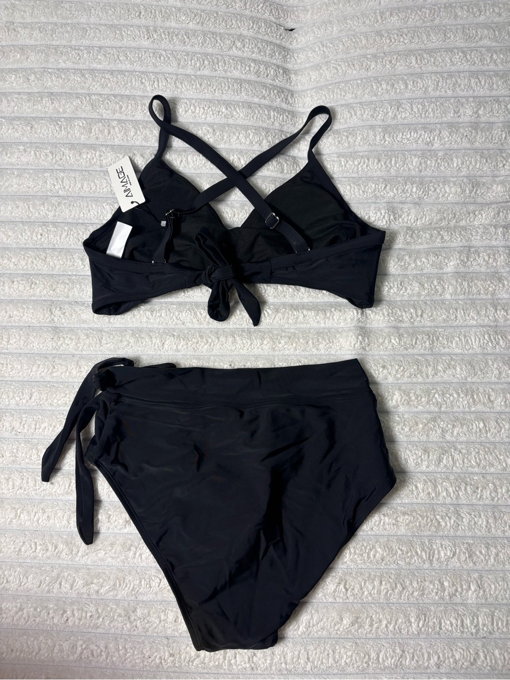 Black High-Waist Wrap Bikini Set with Side Tie - Women Swim - Picture 6 of 8